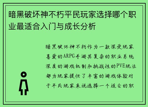 暗黑破坏神不朽平民玩家选择哪个职业最适合入门与成长分析